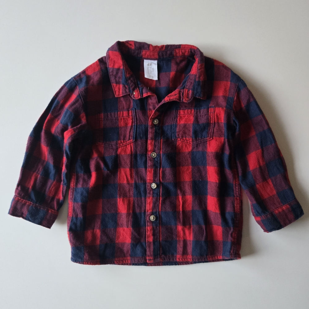 H&M Kids Long-sleeved Red & Blue Plaid Flannel Button Down Shirt